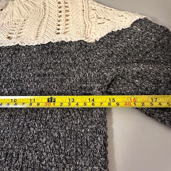Free People Pointelle and Thermal Colorblock Top in Gray and Cream | Size Small - Picture 7 of 8